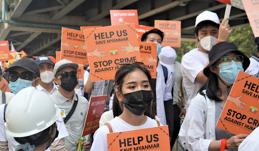 People protesting to save Myanmar.